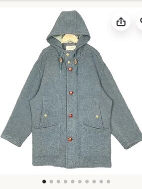 Vintage LL Bean Duffel Coat Wool Blue Grey Large